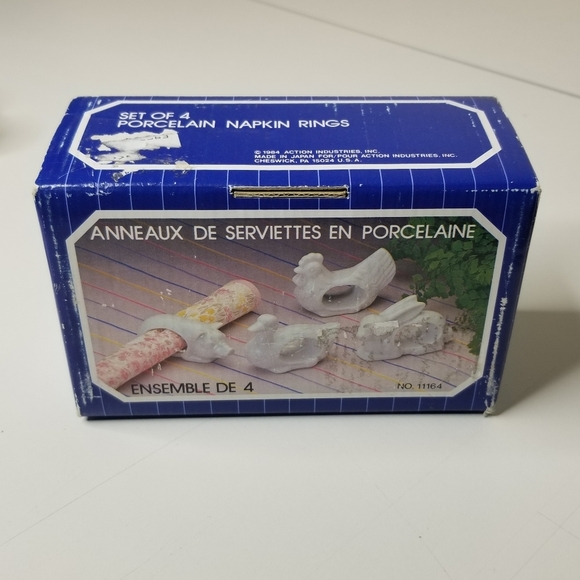 VINTAGE 1984 White Porcelain Animals Country Farmhouse Set 4 Napkin Ring Holders - Picture 8 of 9